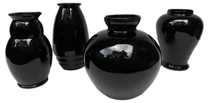 Vintage French Black Glass Vases, Set of 4