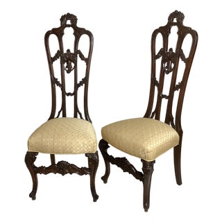 Pair of Late 19th Century Rococo Carved Walnut Tall Back Side Chairs For Sale