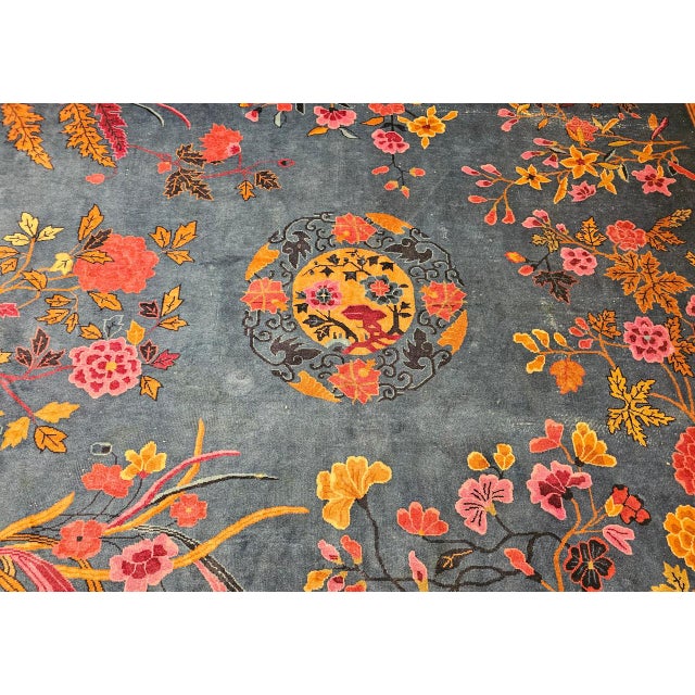 Oversize Chinese Art Deco Oversize Rug, Hand-Knotted Wool, Floral Design, 1920s For Sale - Image 16 of 18