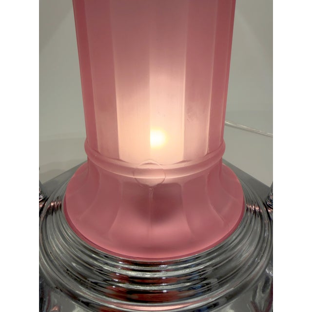 1980s Art Deco Frankart Style Chrome Table Lamp Pink Vianne Frosted Glass Nude Lady For Sale - Image 12 of 18