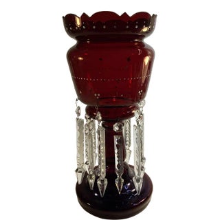 Late 18th Century Mantle Luster Ruby Red Cranberry Glass Candle Gold Edge Moriage Victorian For Sale