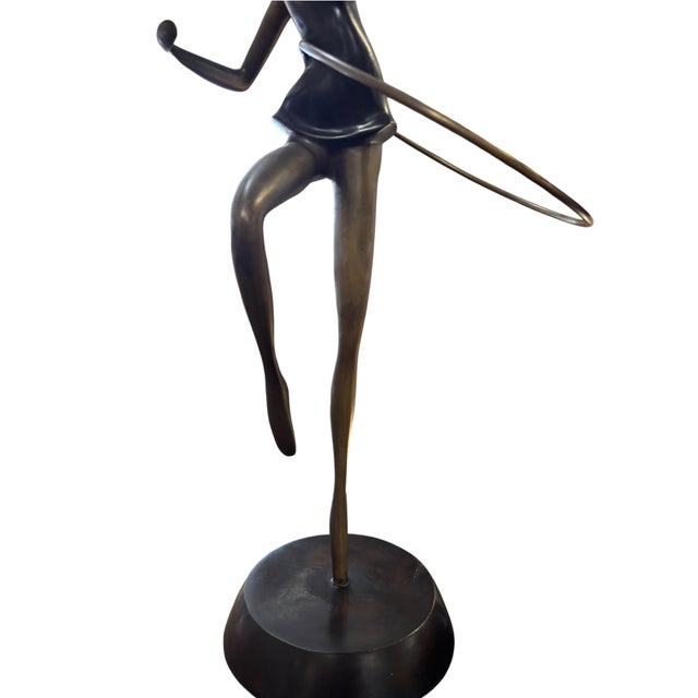 1980s Maitland-Smith Handmade Brass Ballerina Acrobatic Sculptures With Rings, a Pair For Sale - Image 10 of 12