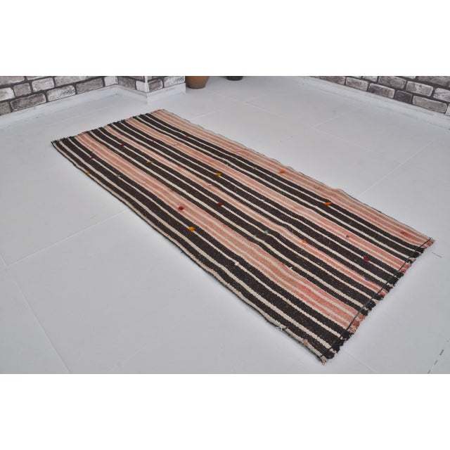 Brown Handmade Striped Decorative Runner Rug, 1960s For Sale - Image 8 of 11