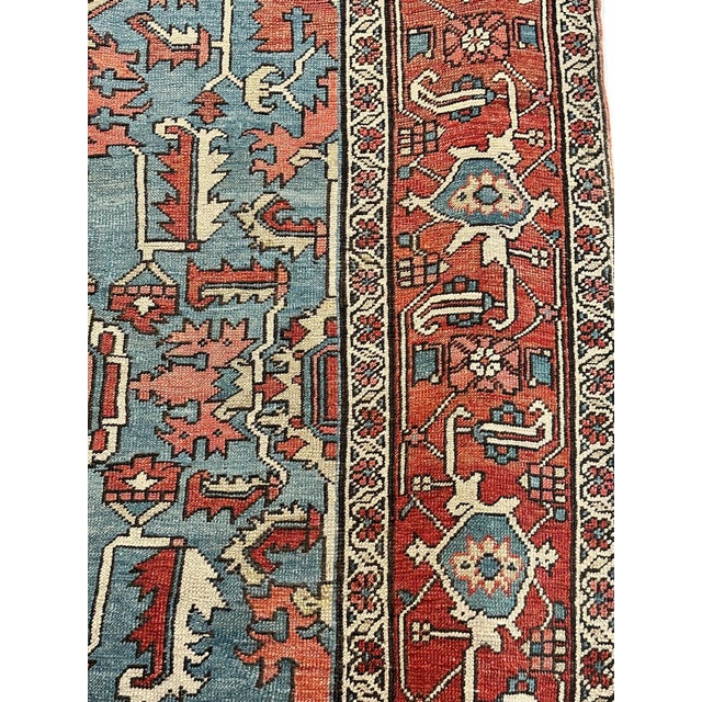 Ivory Antique Persian Serapi Carpet Handmade Wool Oriental Rug Rust, Ivory, Light Blue For Sale - Image 8 of 10