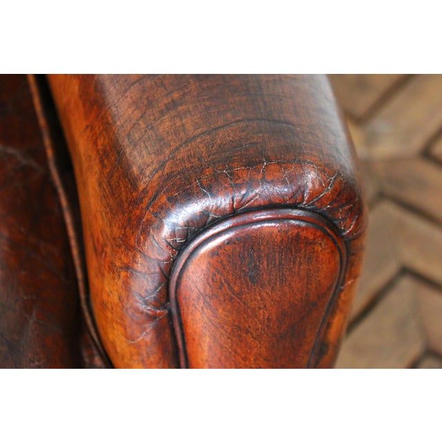 Vintage Leather Club Chair With Ottoman, Circa 1980s For Sale - Image 15 of 18