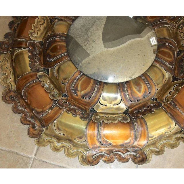 1970s Brutalist Mixed Metal Sunburst Convex Wall Art Mirror For Sale - Image 5 of 11