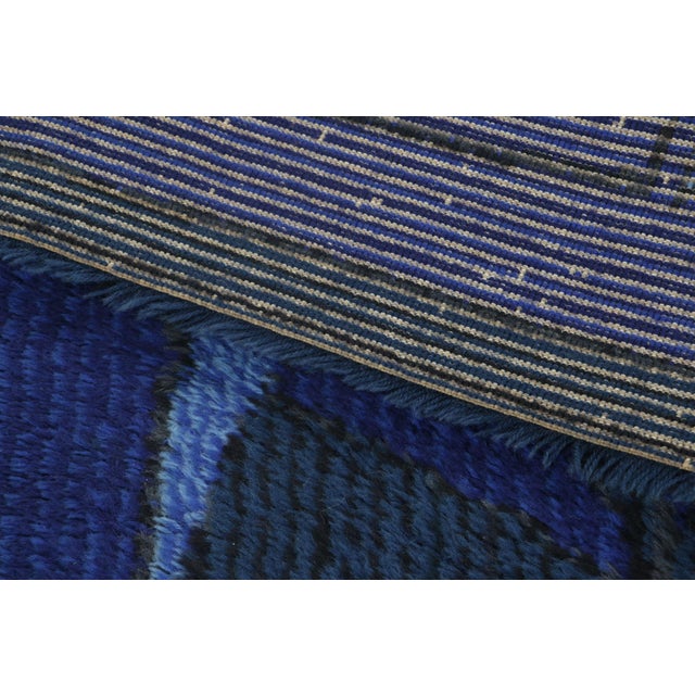 Textile Vintage Swedish Rya Rug With Blue and Charcoal Geometric Pattern - Rug & Kilim For Sale - Image 7 of 8