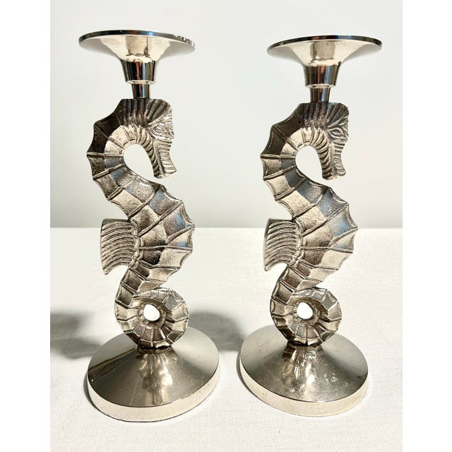 Mid 20th Century MCM Andrea by Sadek Silverplate Seahorse Candlestick Holders - A 4 Piece Set For Sale - Image 5 of 9