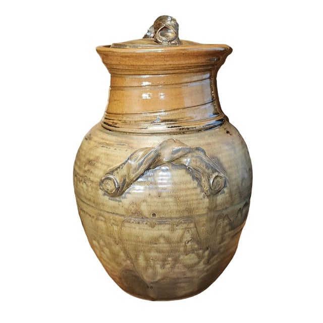 Early 20th Century Large Stoneware Twin Handled Lidded Pot For Sale - Image 4 of 8