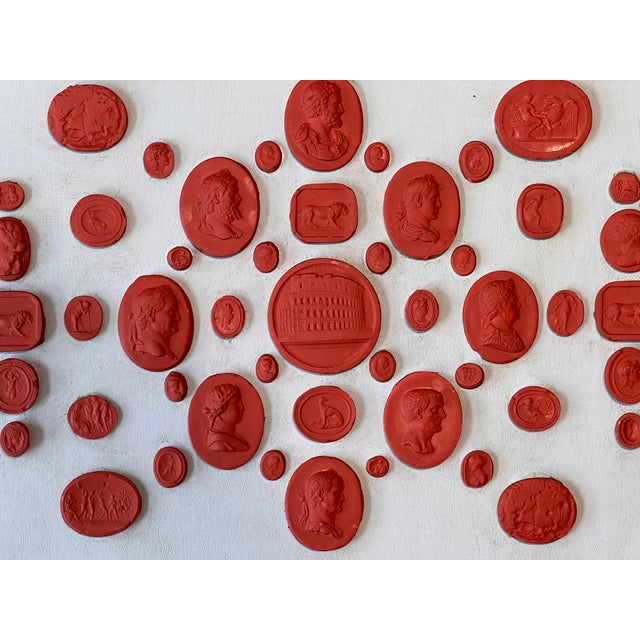 Late 20th Century #1015 Grand Tour Revival Neoclassical Vintage Red Plaster Cast Waxed Intaglio Arrangement For Sale - Image 5 of 9