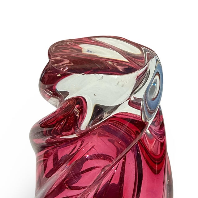 Glass Vintage Josef Hospodka Cranberry Glass Vase – Chribska Czech Art Glass, Mid-Century For Sale - Image 7 of 8