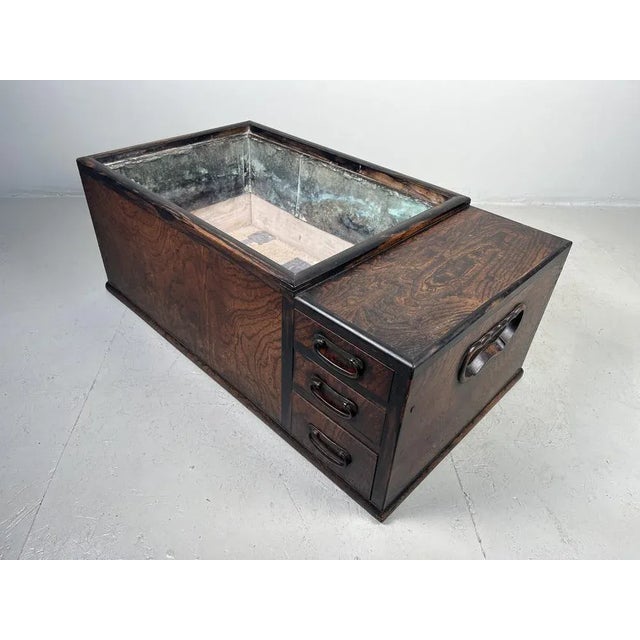 Japanese Keyaki Hibachi with Three Drawers For Sale - Image 4 of 13