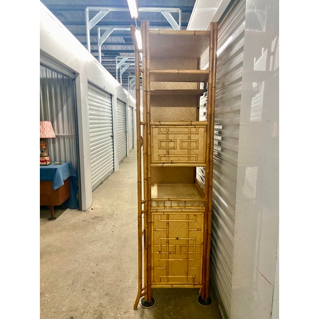 1970s 70s Bohemian Rattan and Bamboo Wall Unit Étagère. For Sale - Image 5 of 12