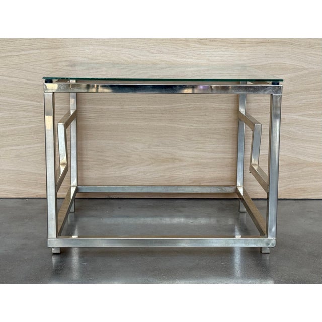 1970s Pair of Square Brass and Glass Structural Coffee tables, Italian For Sale - Image 17 of 18