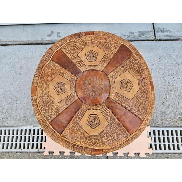 Vintage Leather Moroccan Style Pouf Ottoman Footstool For Sale - Image 9 of 13