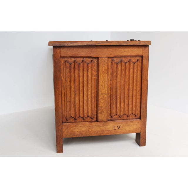 Wood Antique 19th Century French Gothic Revival Blanket Chest in Carved Oak and Forged Iron, 1880 For Sale - Image 7 of 14