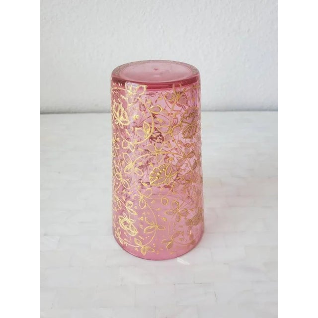 19th Century Fine Late 19th/Early 20th C. Bohemian Pink Art Glass Enamelled Gilt Juice Tumbler Attributed to Moser For Sale - Image 5 of 11
