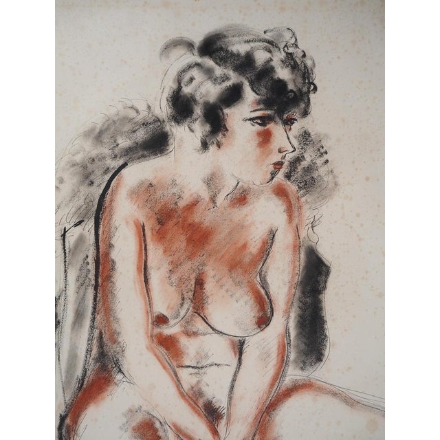 Modern André Dignimont, Nude in a Wool Coat, Original Signed Watercolor For Sale - Image 3 of 8