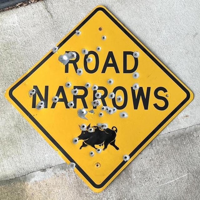 Late 20th Century Vintage Original Bullet Road Narrows Sign For Sale - Image 5 of 7