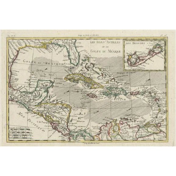 Engraving of the West Indies, Gulf of Mexico, Antilles, Caribbean, 1780s For Sale