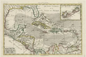 Engraving of the West Indies, Gulf of Mexico, Antilles, Caribbean, 1780s