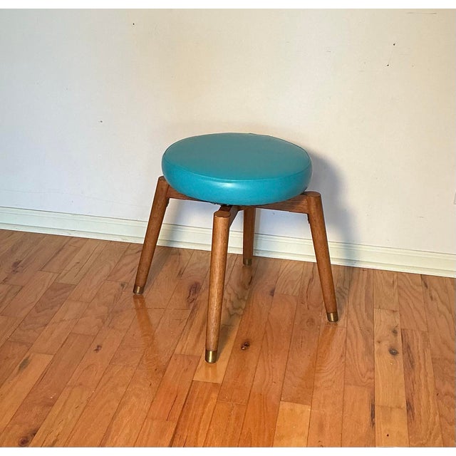 Vintage Mid-Century Modern Swivel Vanity Stool, Newly Reupholstered - Circa 1960s For Sale - Image 10 of 12