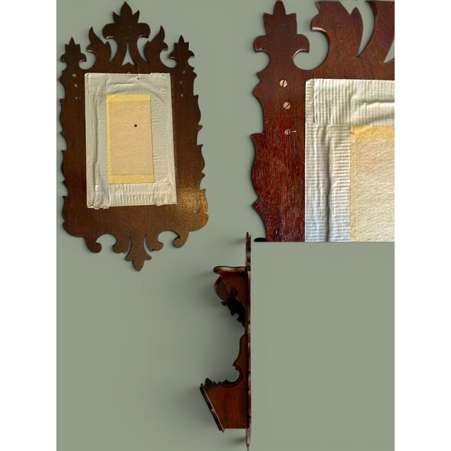 Wood Antique Victorian Eastlake Wall Mirror Pocket Shelf-Carved Walnut-Gothic Hall For Sale - Image 7 of 11