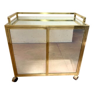 20th-Century Rolling Bar in Brass with Mirrored Front, 1970s For Sale