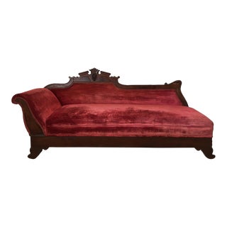 Aesthetic Movement Victorian Velvet + Walnut Chaise Longue or Sofa For Sale