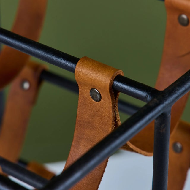 Mid 20th Century Arthur Umanoff Wrought Iron and Leather Wine Rack For Sale - Image 16 of 17