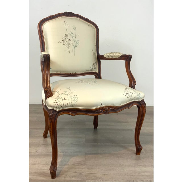 Vintage French Embroidered Silk Arm Chair For Sale - Image 9 of 9