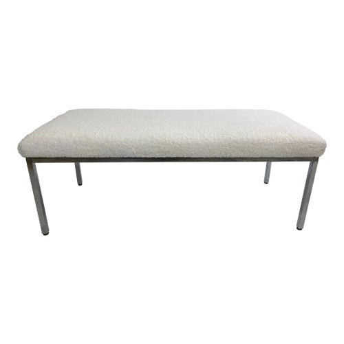 Mid Century Vintage Modern Chrome Upholstered Bench After Milo
