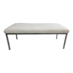 Mid Century Vintage Modern Chrome Upholstered Bench After Milo Baughman.