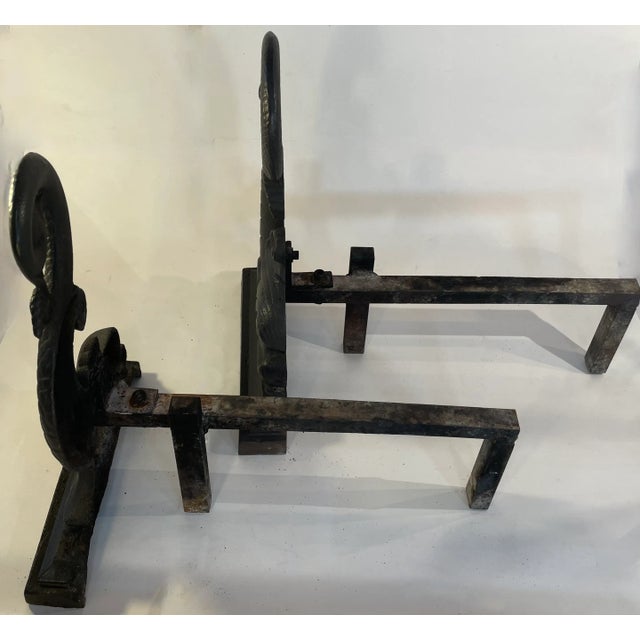 Dolphin Fireplace Andirons, Black Cast Iron, Circa 1900, a Pair Chairish