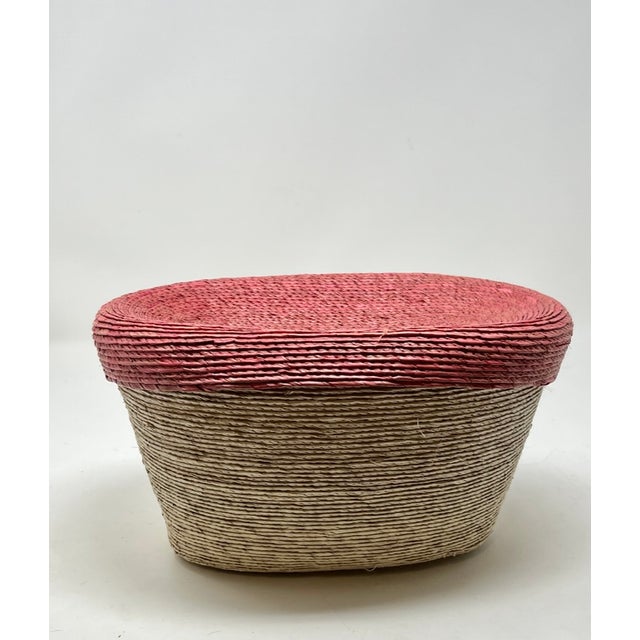 20th Century Oblong Woven Grass Basket With Red Woven Grass Lid Chairish