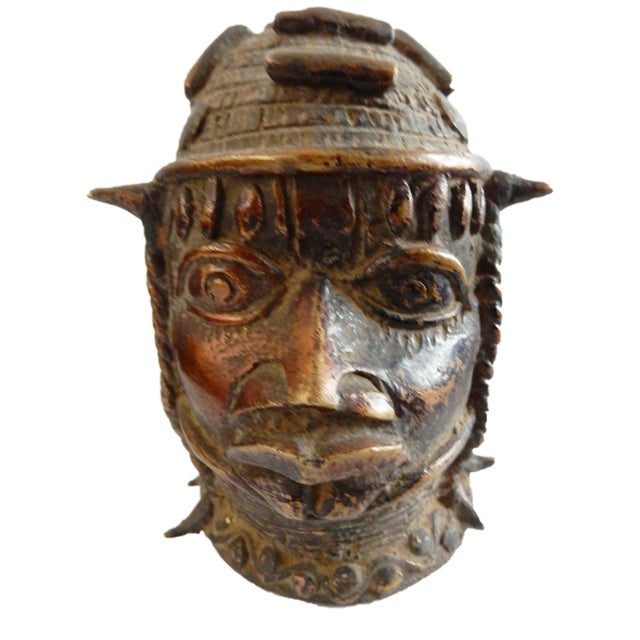 Old Benin Bronze Brass Head of Oba Nigeria African Chairish