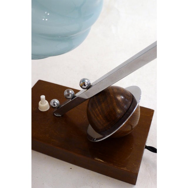 Blue Art Deco Sculptural Saturn Table Lamp in Light Blue Opaline Glass, 1930s For Sale - Image 8 of 13