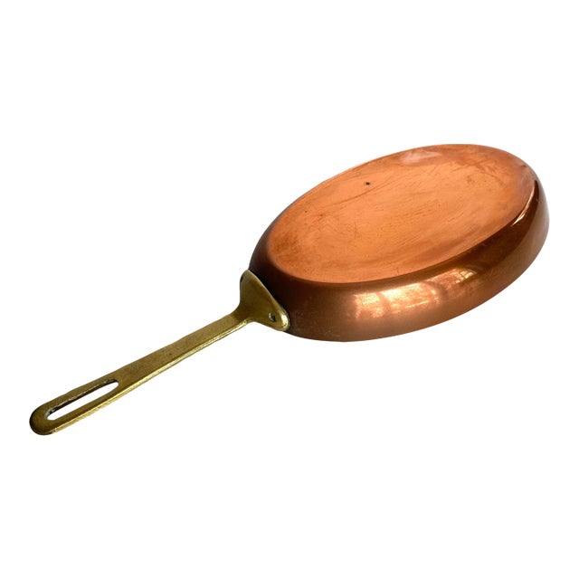 Antique French Copper Oval Sauce Pan With Brass Handle For Sale