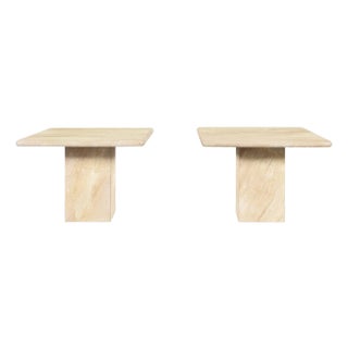 Vintage Italian Modern Travertine Side Tables, 1980s For Sale