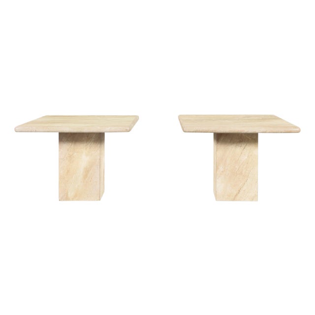 Vintage Italian Modern Travertine Side Tables, 1980s For Sale