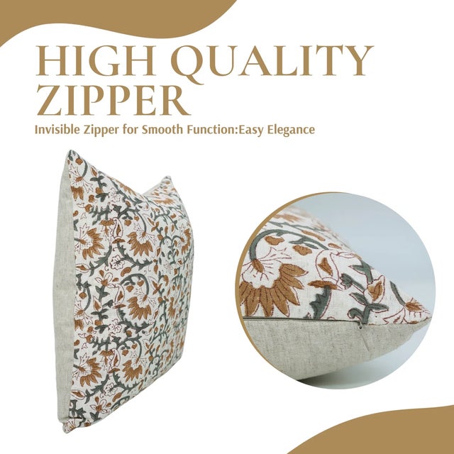 Art Deco FabDivine Indian Block Print Cushion Cover 18x18 Inch Cotton Linen-Madhav For Sale - Image 3 of 5