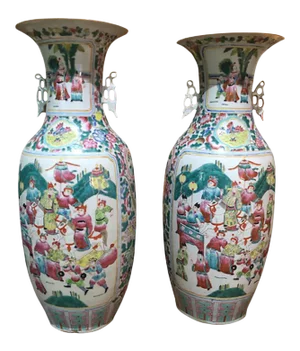 1940s Chinese Famille Rose Porcelain Vases- a Pair