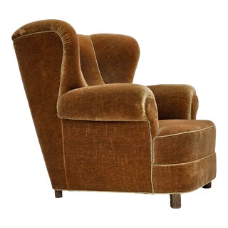 1960s, Danish Reclining Chair, Velour, Original Very Good Condition. For Sale