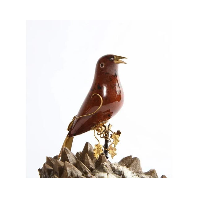 Metal Late 20th Century 14k Gold Mounted Obsidian Bird on Dog's Tooth Stone, Mounted on Black Glass For Sale - Image 7 of 11