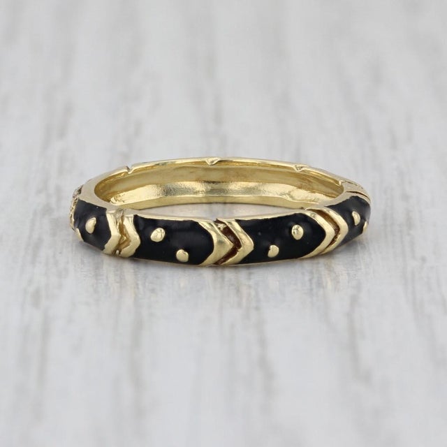 Mid 20th Century Mid 20th Century Hidalgo Diamond Enamel Band 18k Yellow Gold Size 6.25 Stackable Ring For Sale - Image 5 of 8