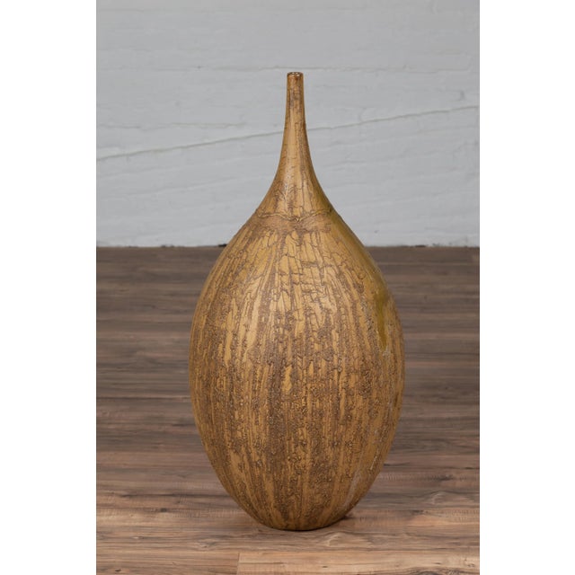 Contemporary Thai Handmade Ceramic Vase with Tapered Spout and Mustard Glaze For Sale - Image 12 of 13