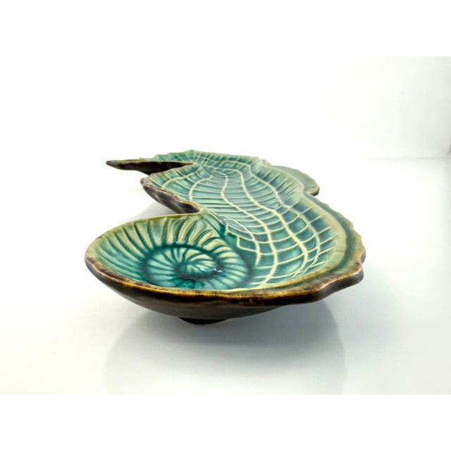Vintage Turquoise Glazed Seahorse Dish – Mid Century Coastal Ceramic For Sale - Image 9 of 12
