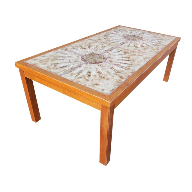 Mid Century Modern Danish Teak and Tile Top Coffee Table by Moluna