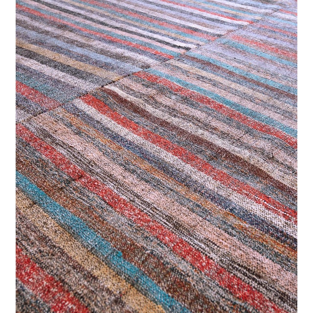 Turkish Handwoven Striped Turkish Flatweave Carpet For Sale - Image 3 of 6