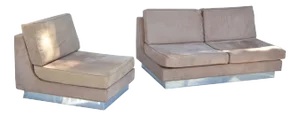 Jacques Charpentier Loveseat & Lounge Chair in Beige Ultrasuede 1970 France - A Pair